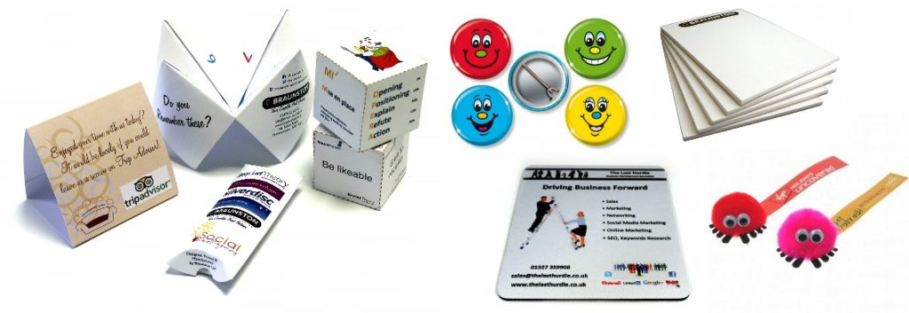 Promotional Item, Notepads, mouse mats, badges, waterbottles USB Drives, Bottle openers, calendars